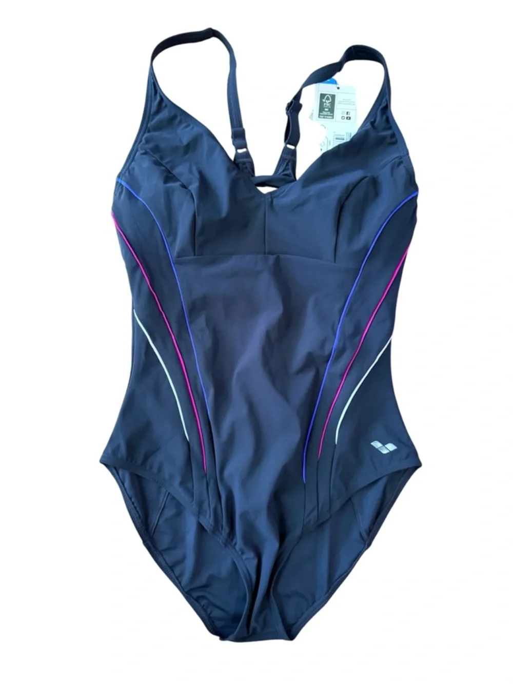 Arena SHAPEWEAR MARINA EYE BACK ONE PIECE Night Grey Bright Blue Rose Size‎ 36